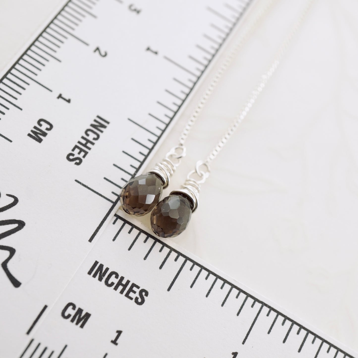 Smoky Quartz Threader Box Chain Earrings
