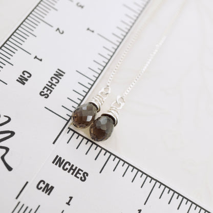 Smoky Quartz Threader Box Chain Earrings
