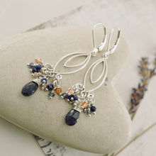 Load image into Gallery viewer, TN Iolite &amp; Sunstone Marquise Chandelier Earrings (SS)