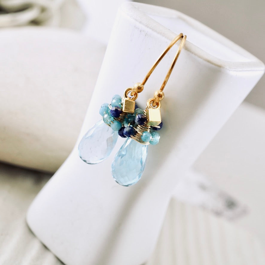 Blue Topaz, Apatite & Lapis Nested Earrings