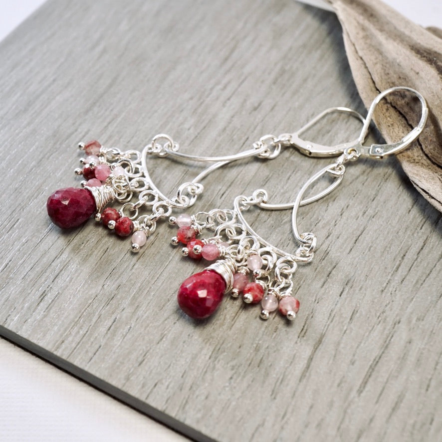 Ruby Blush Bouquet Chandelier Earrings