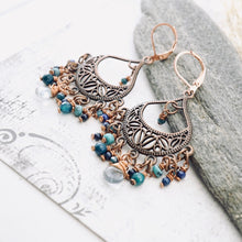 Load image into Gallery viewer, TN Aqua Blue &amp; Turquoise Chandelier Earrings (copper)