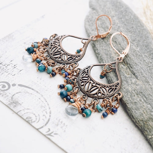 TN Aqua Blue & Turquoise Chandelier Earrings (copper)