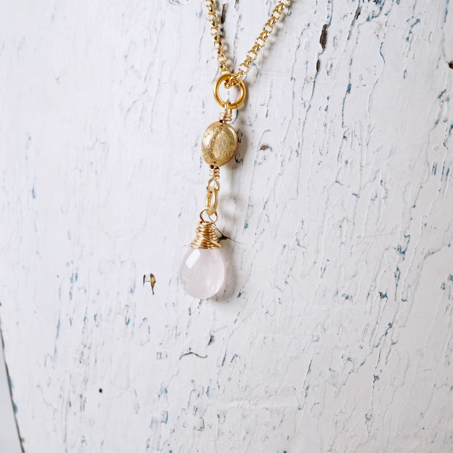Rose Quartz & Vermeil Drop Pendant