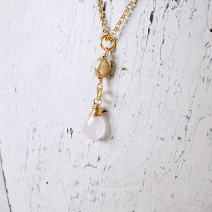 Rose Quartz & Vermeil Drop Pendant