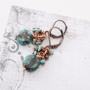 TN Aqua Terra & Turquoise Cluster Earrings (Copper)