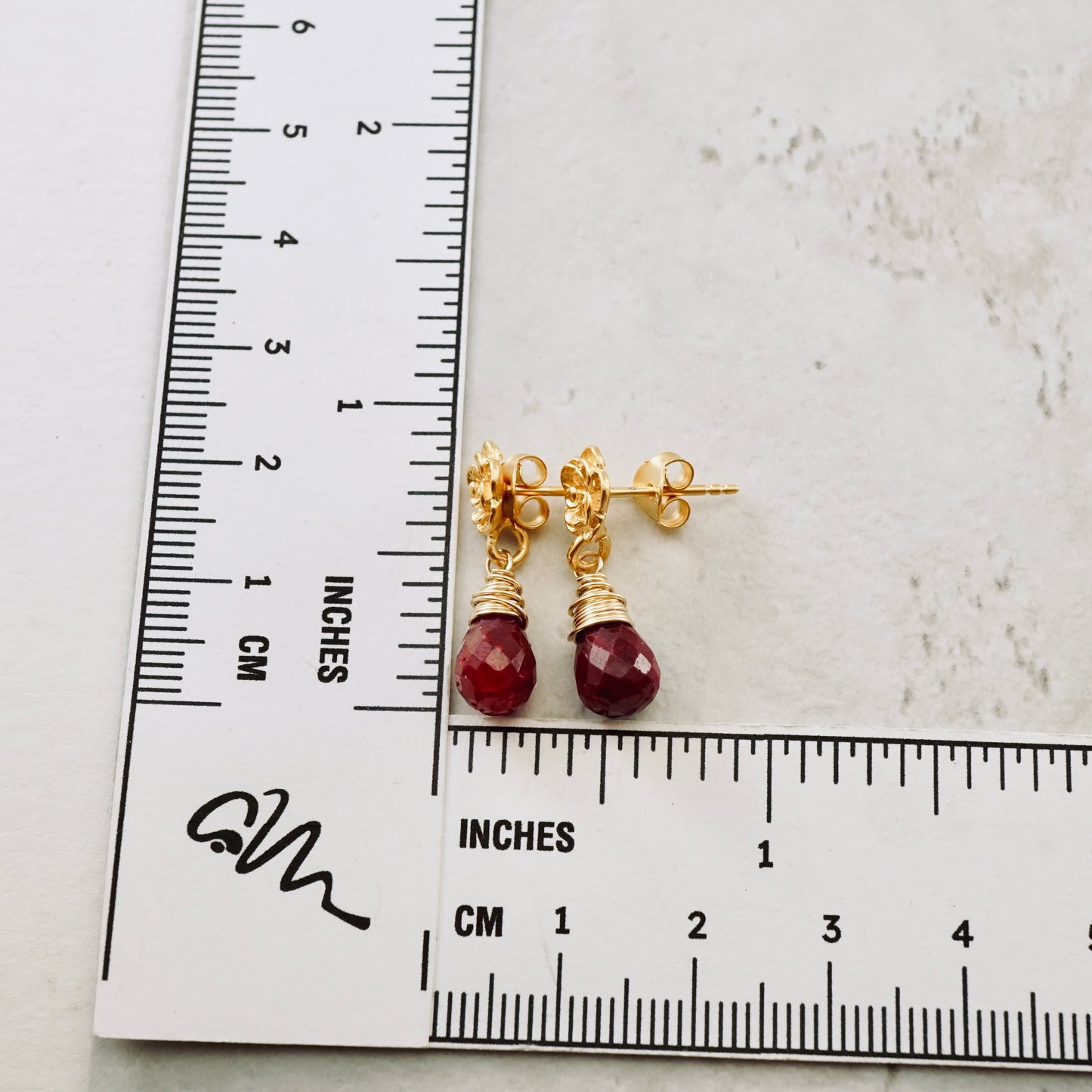 Natural Ruby Flower Post Eartings