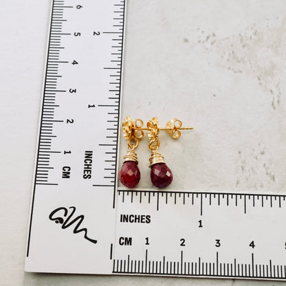 Natural Ruby Flower Post Eartings
