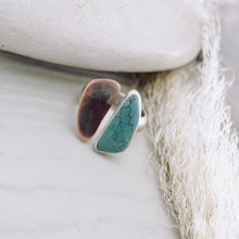 Load image into Gallery viewer, River Songs - Large Geometric Copper &amp; Turquoise Ring (size 6 1/2)