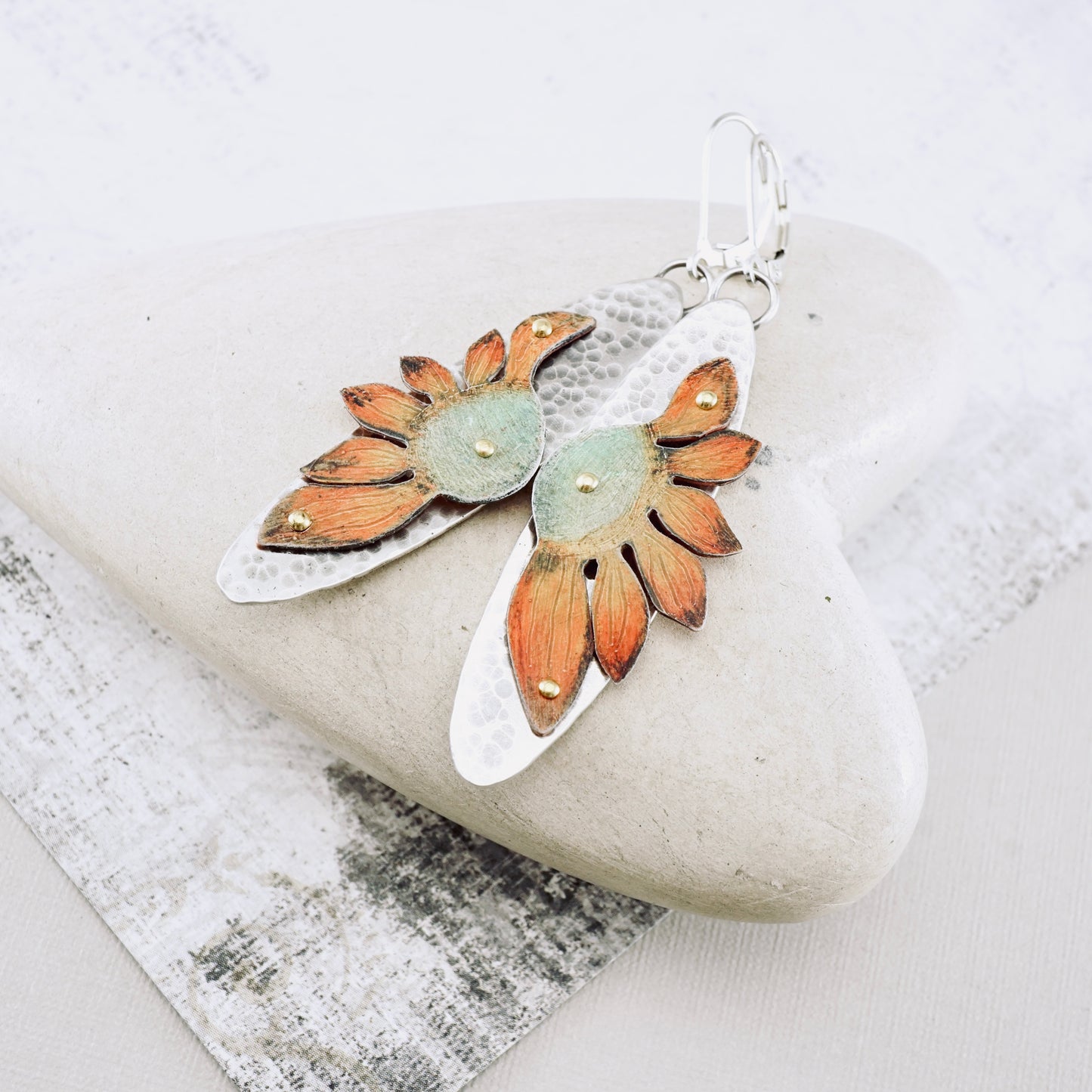 Wildflower Oval Drop Earrings (Orange & Sage)