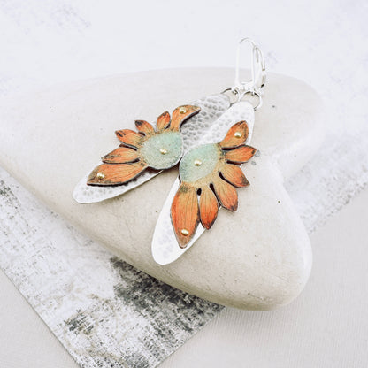 Wildflower Oval Drop Earrings (Orange & Sage)