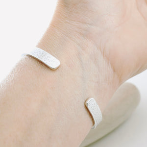 Stackable - Hammered Wide Silver Cuff Bracelet 6x2 (SS) - Small