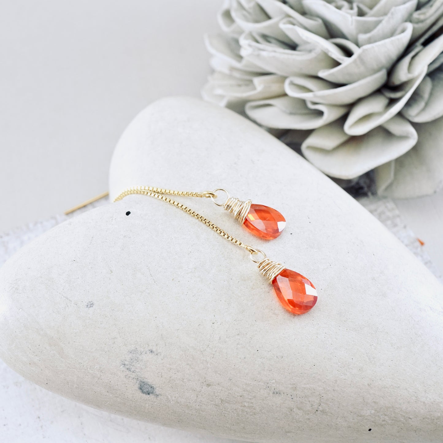 Orange CZ Threader Earrings