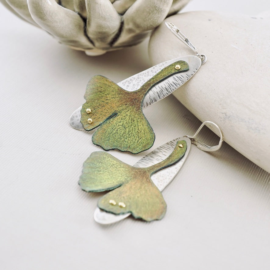 RH - Gingko Oval Drop Earrings (Olive & Umber)