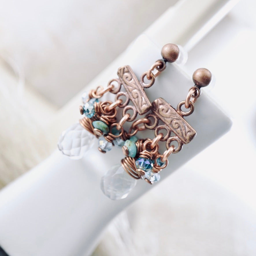 Blue Quartz and Turquoise Petite Chandelier Earrings