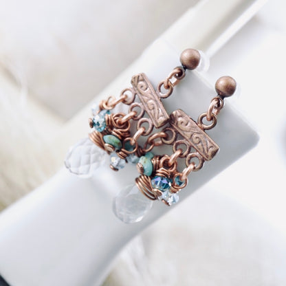 Blue Quartz and Turquoise Petite Chandelier Earrings
