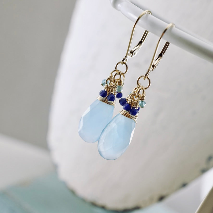 Frosty Blue Chalcedony & Lapis Earrings