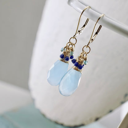 Frosty Blue Chalcedony & Lapis Earrings