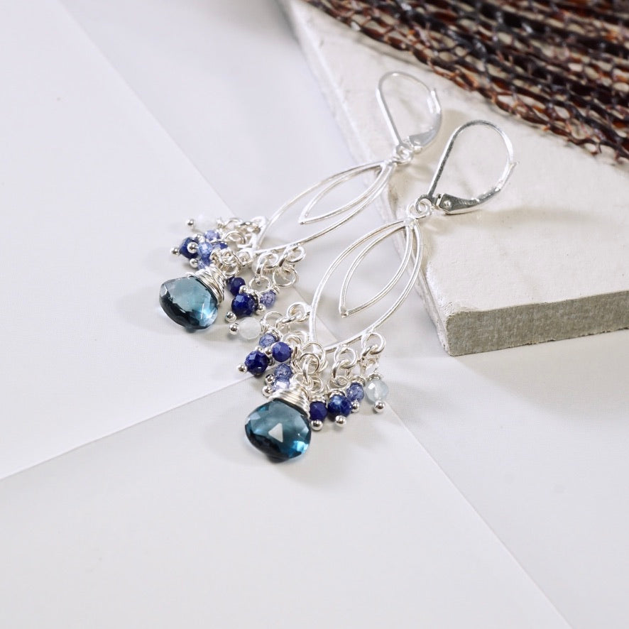 London Blue Topaz Marquise Chandelier Earrings