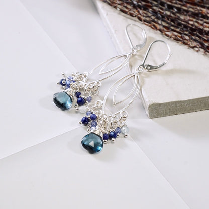 London Blue Topaz Marquise Chandelier Earrings