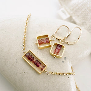 TN Pink Tourmaline Petite Bar Earrings (Gold-filled)