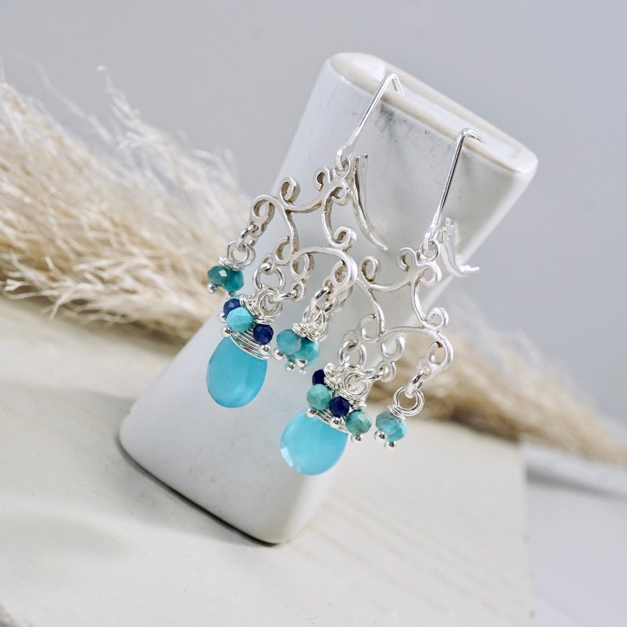 Blue Chalcedony Romantic Chandelier Earrings