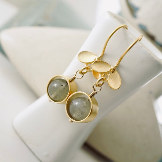 Natural Labradorite Orbit Earrings