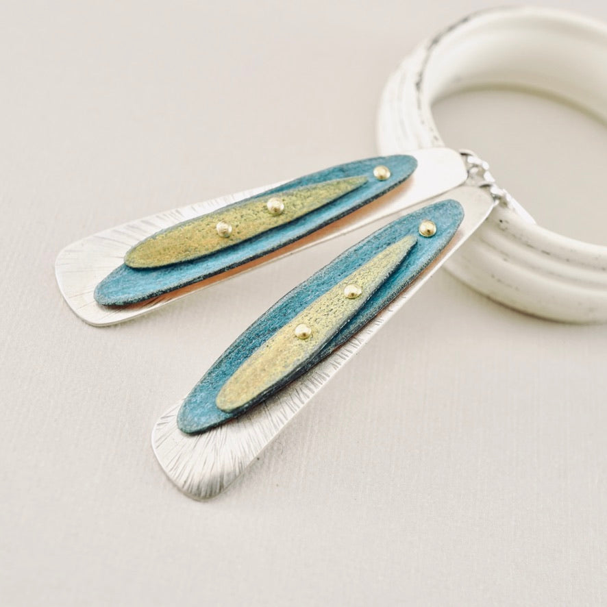 RH - Dragonfly Tapered Double Drop Earrings (Golden & Turquoise)