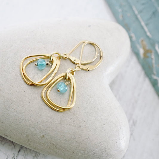 Rounded Triangle & Blue Jade Hoop Earrings
