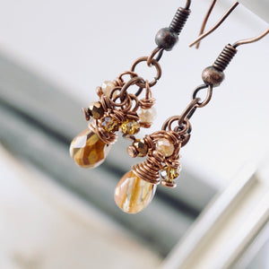 TN Fire Czech Glass Amber Copper Bracelet (Toggle Clasp)
