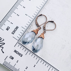 TN Large Faceted Blue Crystal Drop Earrings (Copper)