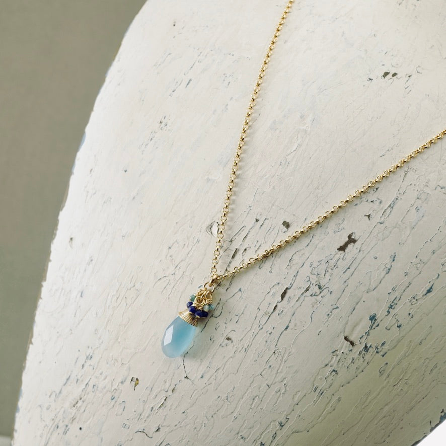 Frosty Blue Chalcedony & Lapis Pendant