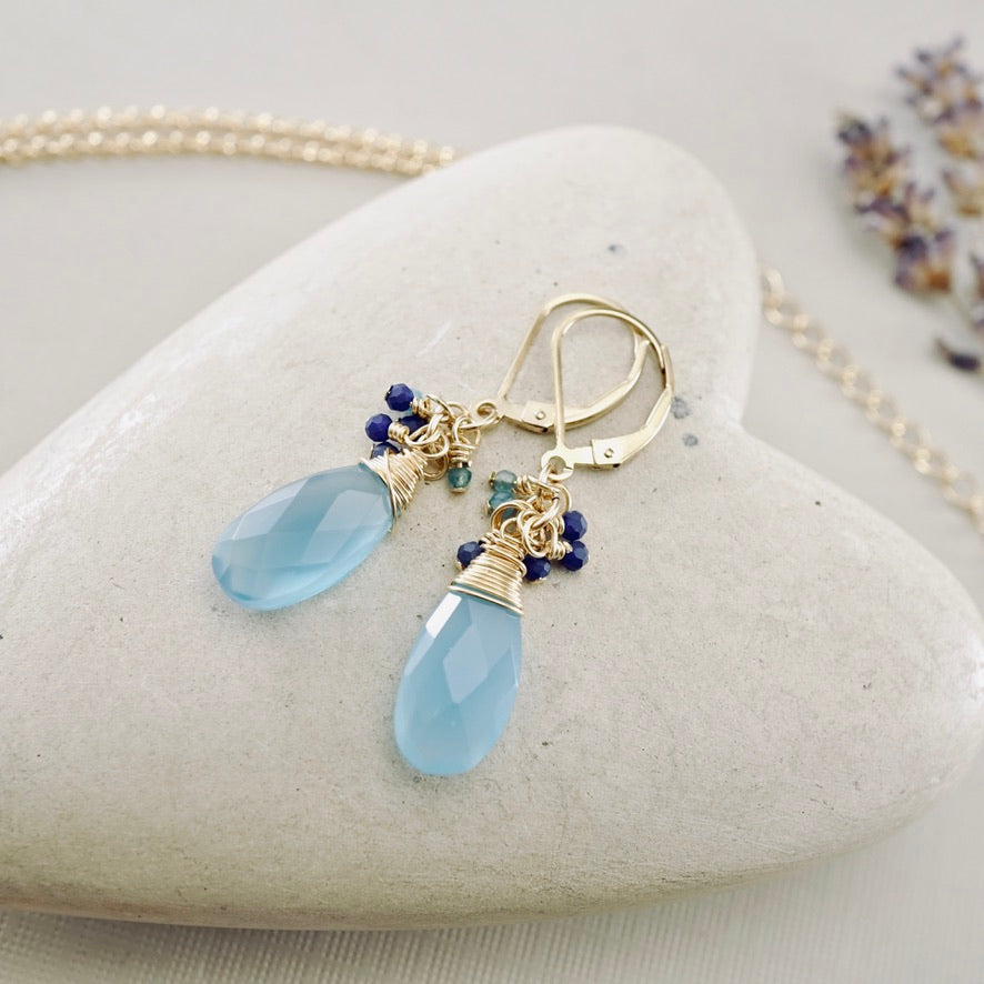 Frosty Blue Chalcedony & Lapis Earrings