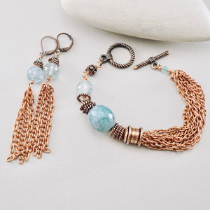 TN Boho Shoulder Duster Blue Quartz Earrings (Copper)