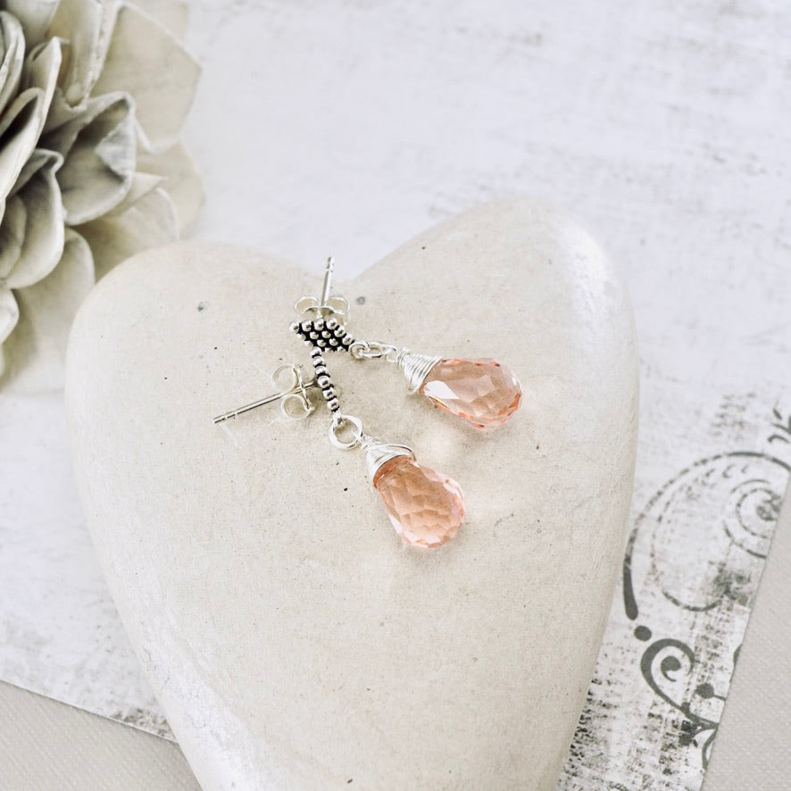 Pink Crystal Textured Post Earrings