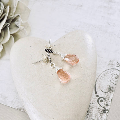Pink Crystal Textured Post Earrings