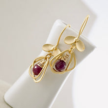 Load image into Gallery viewer, TN Rounded Triangle Ruby Hoop Earrings (Gold Vermeil)