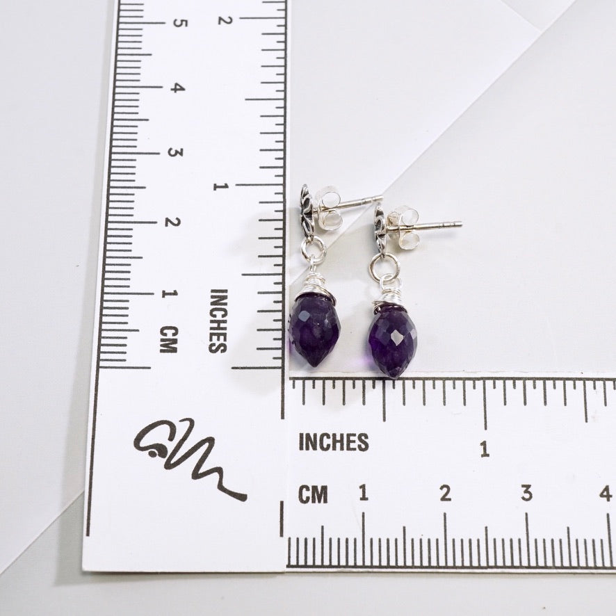 Amethyst Flower Drop Stud Earrings