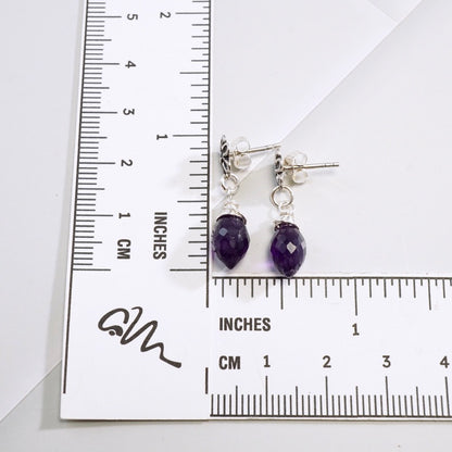 Amethyst Flower Drop Stud Earrings