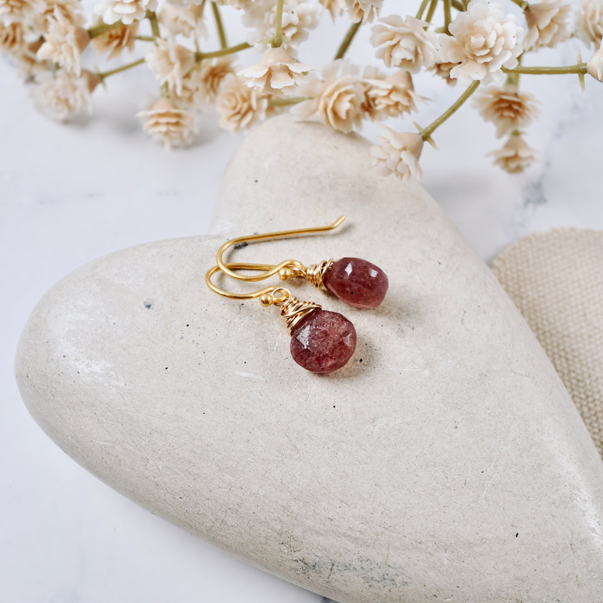 Petite Strawberry Quartz Drop Earrings