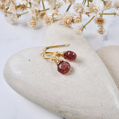 Petite Strawberry Quartz Drop Earrings