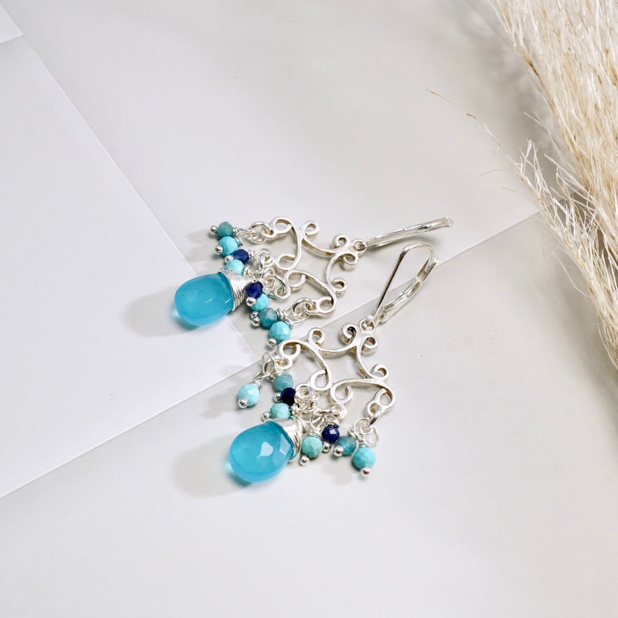 Blue Chalcedony Romantic Chandelier Earrings