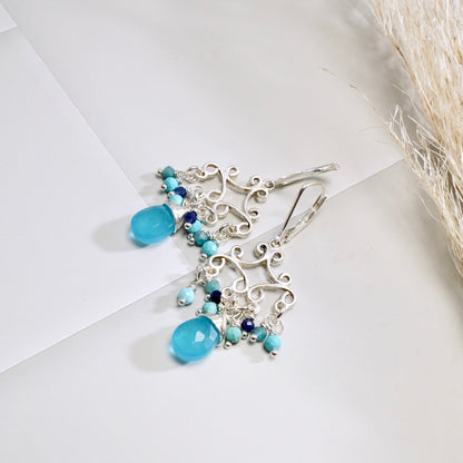 Blue Chalcedony Romantic Chandelier Earrings