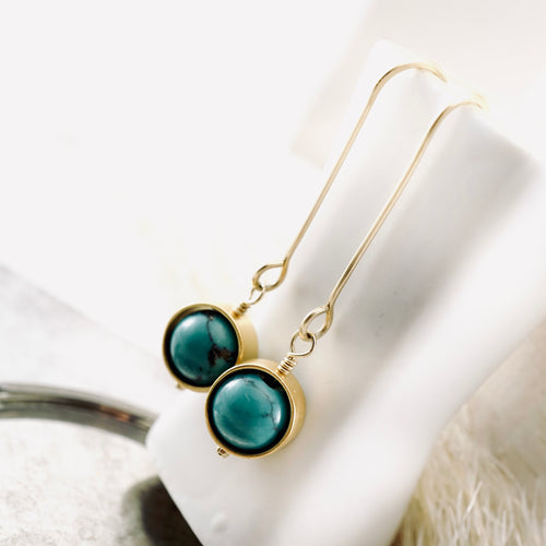 TN Green Turquoise Globe Earrings (Gold-filled)
