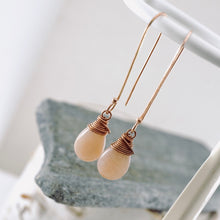 Load image into Gallery viewer, TN Peach Moonstone Long Drop Earrings (Copper)