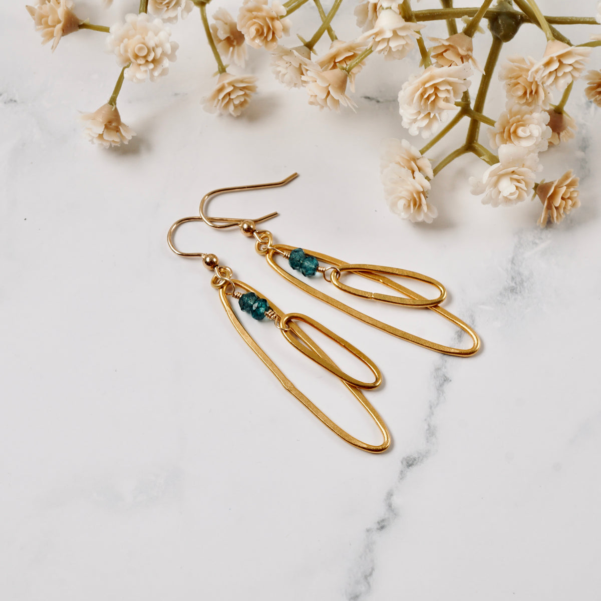 Blue Quartz Elongated Double Hoop Earrings