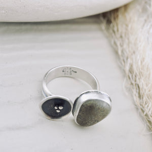 River Songs - Gray Pebble & Silver Pod Ring (Size 7)