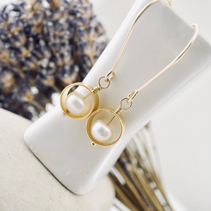 Natural White Half-Round Pearl Earrings