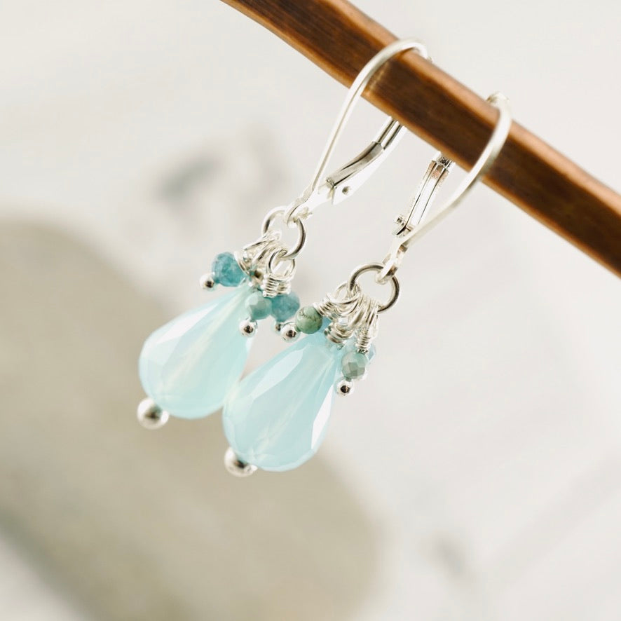 Blue Chalcedony Petite Cluster Earrings