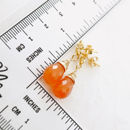 Carnelian Drop Flower Post Earrings
